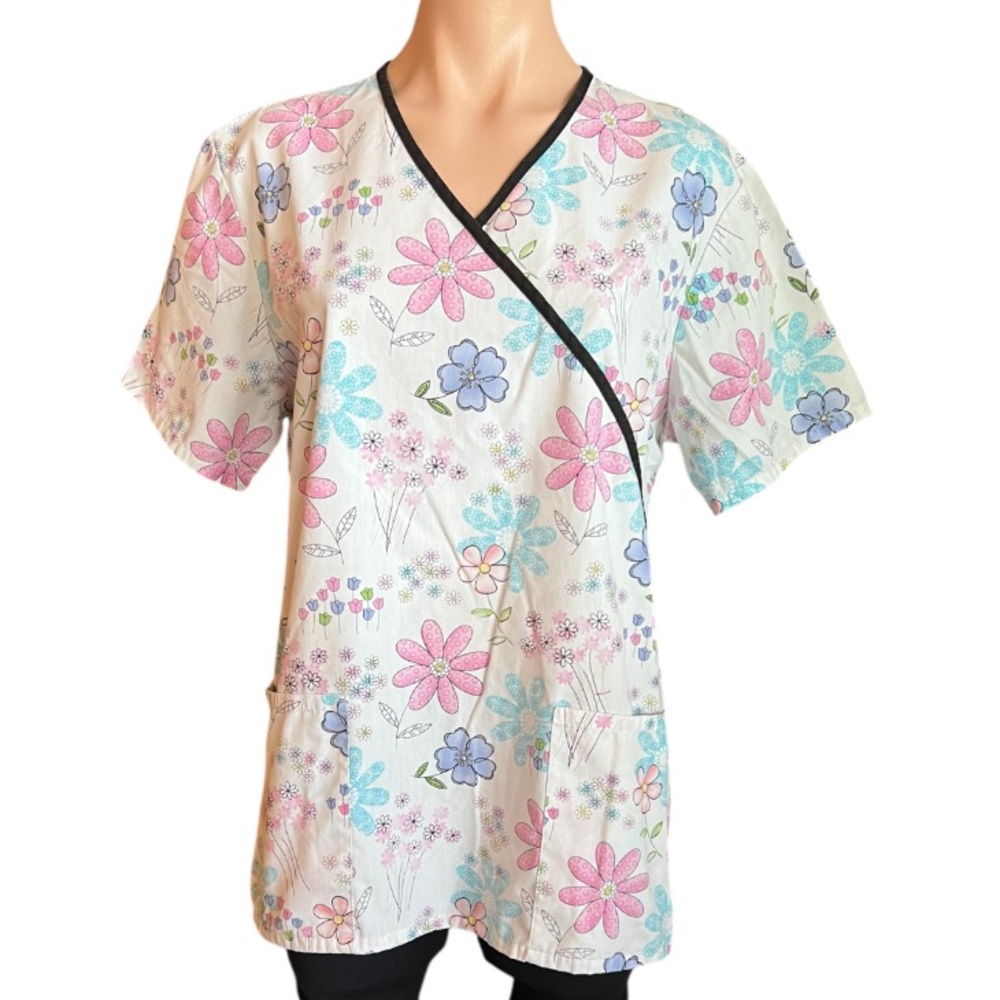 SB Scrubs Pink and Blue Floral Women's Scrub Top GUC